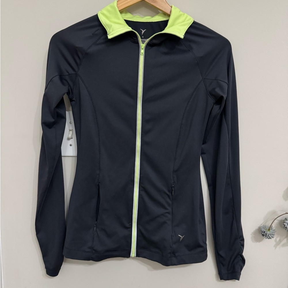 Active by Old Navy Women's Lightweight Full Zip Jacket Black Yellow Size S